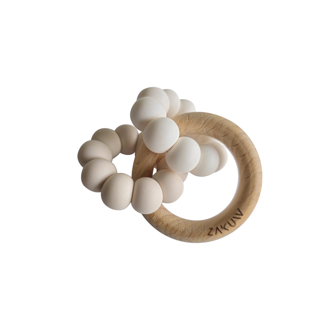 Zakuw - Anneau de dentition bébé - Sedna - Bois et silicone alimentaire - Nuage - Beige