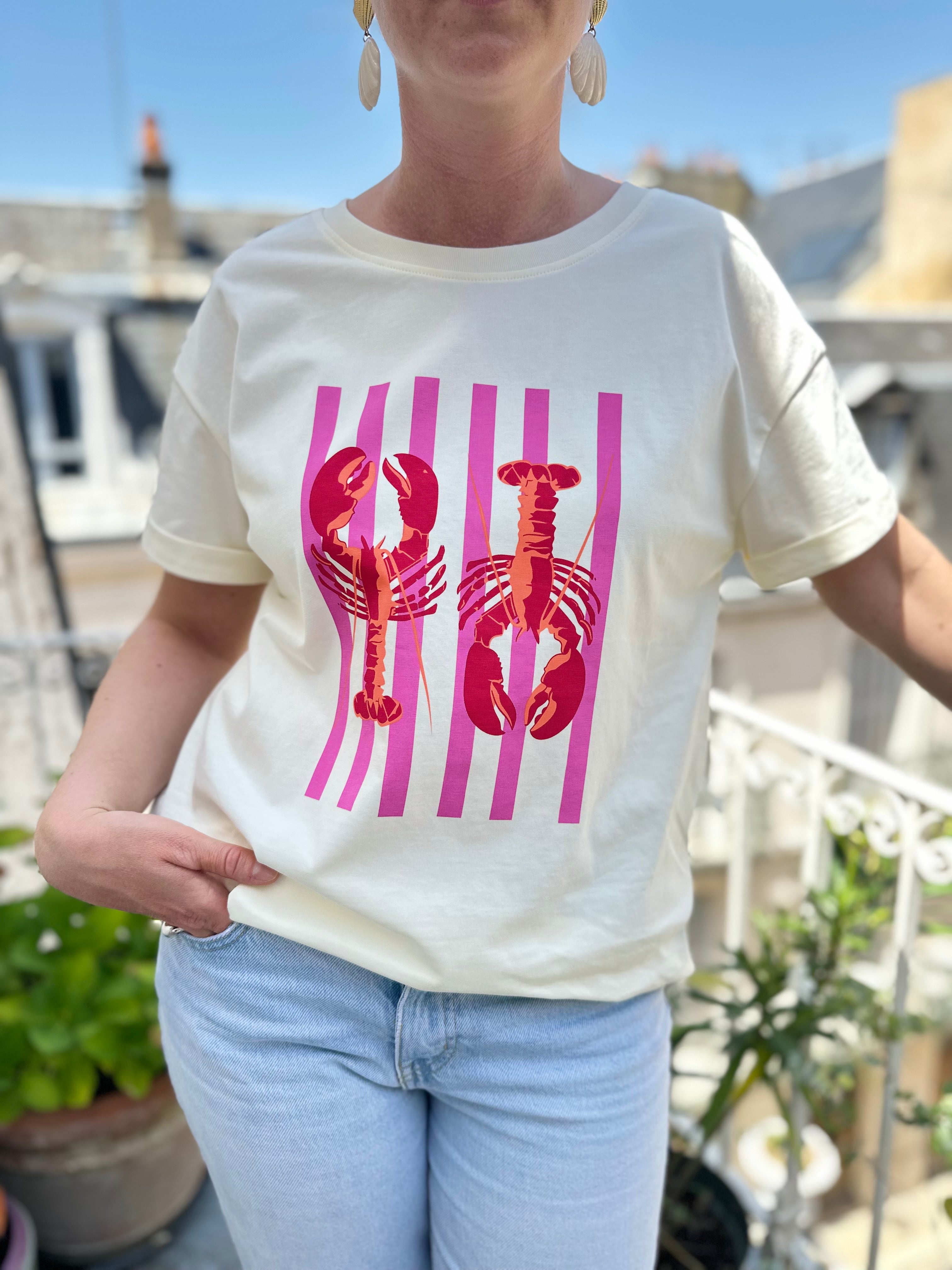T-shirt à rayures roses et homards