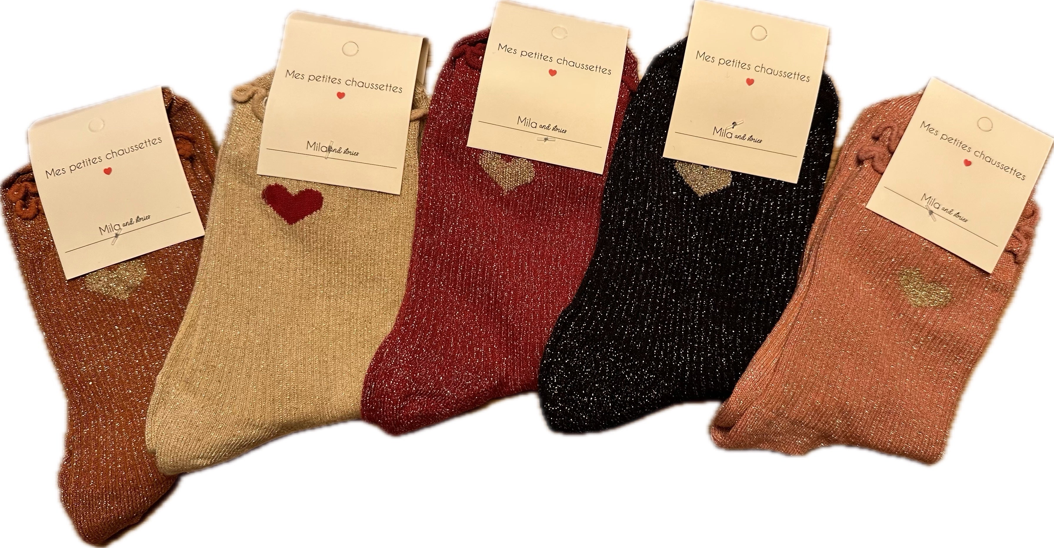 Milë Mila - Chaussettes à paillettes coeur - Rose