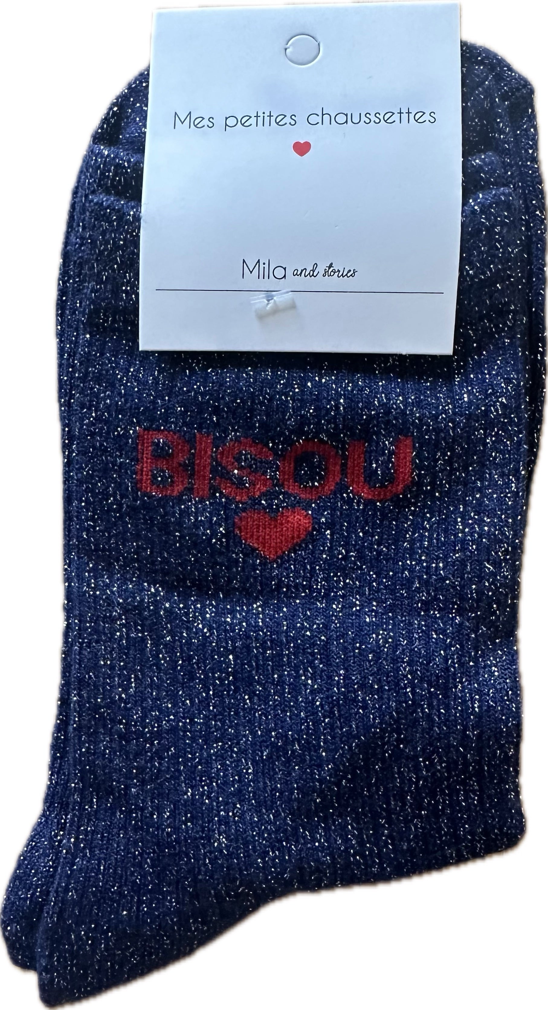 Milë Mila - Chaussettes à paillettes bisou - Bleu marine