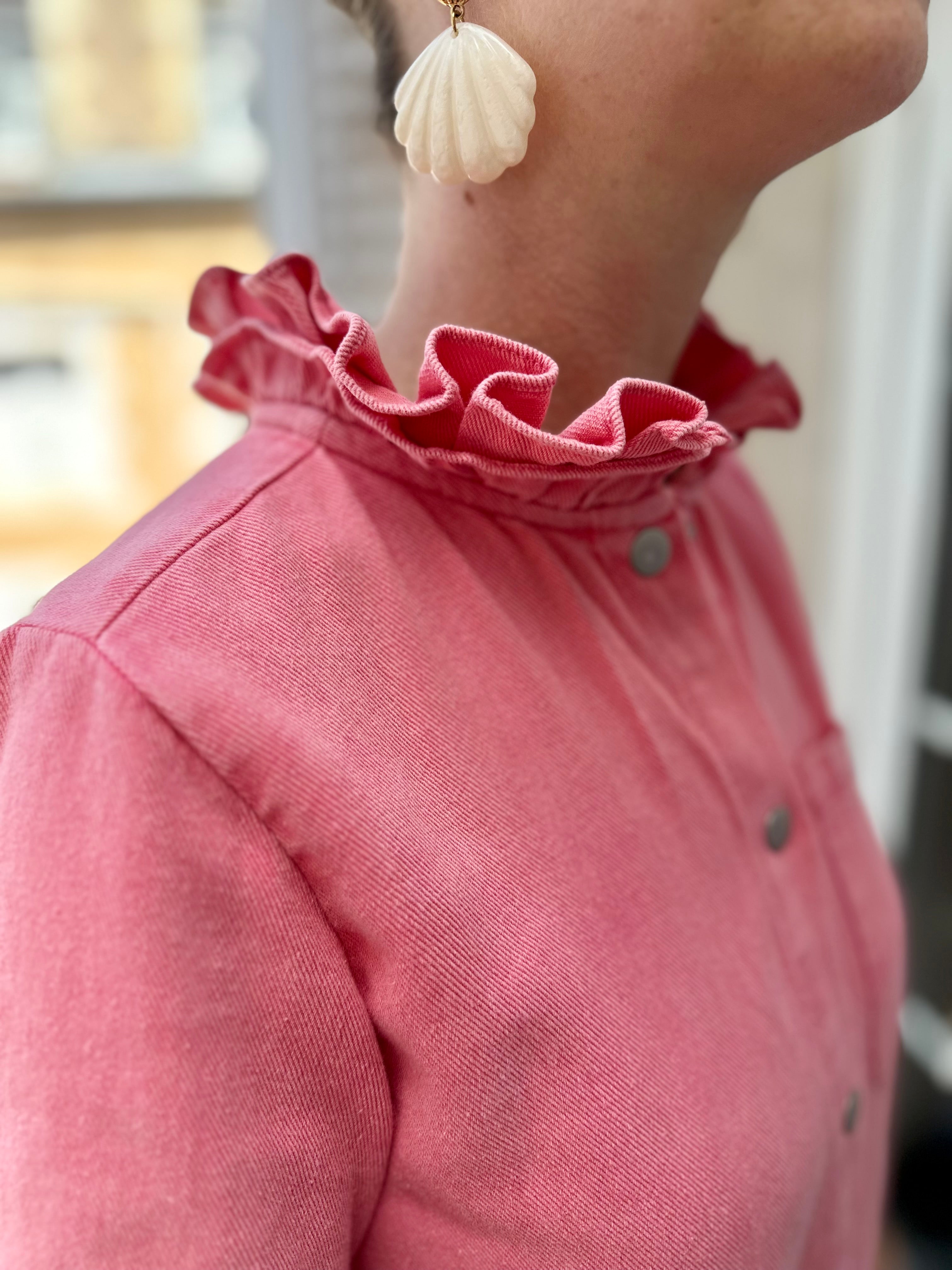 Robe rose avec double col froufrou