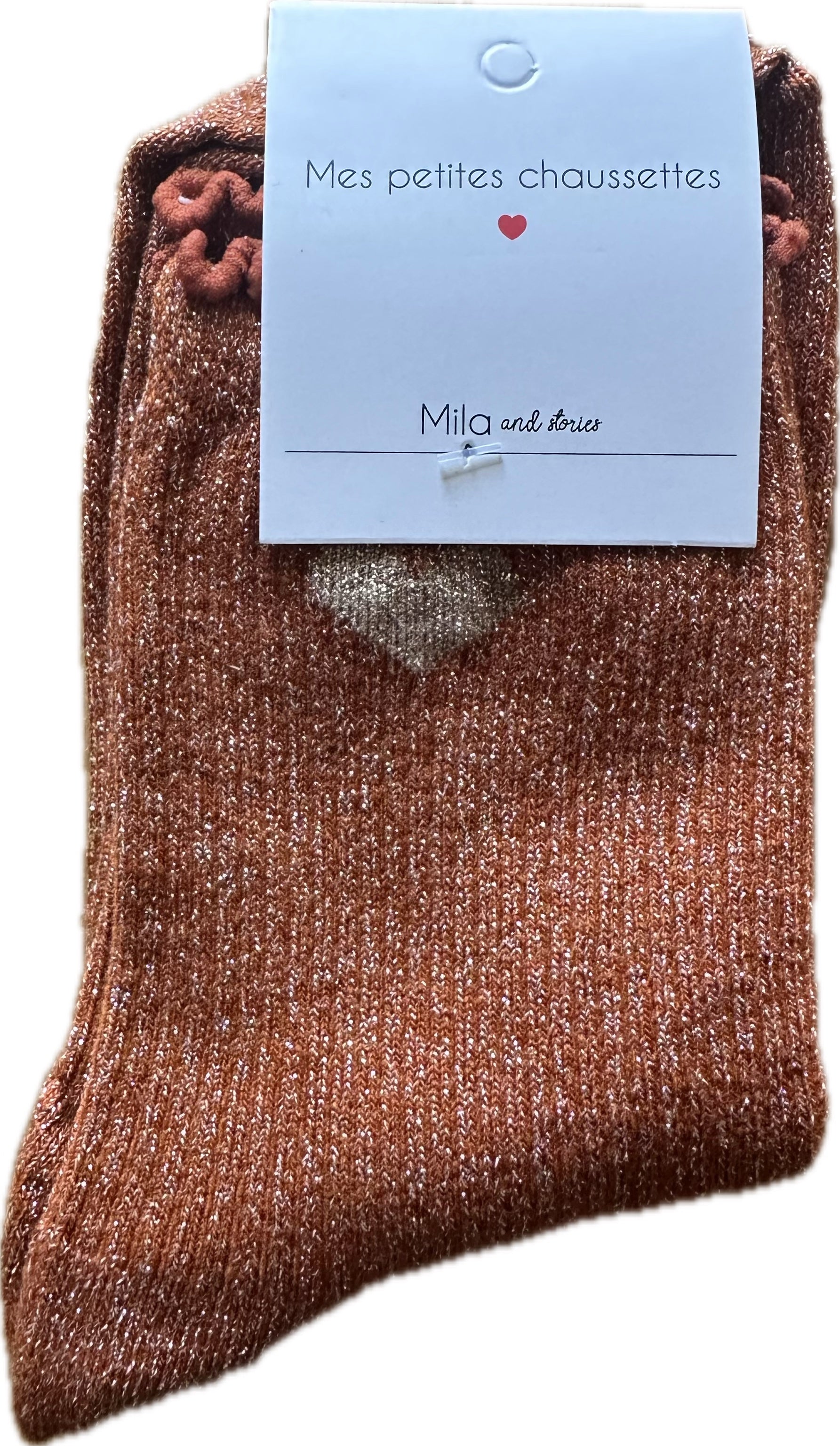 Milë Mila - Chaussettes à paillettes coeur - Orange