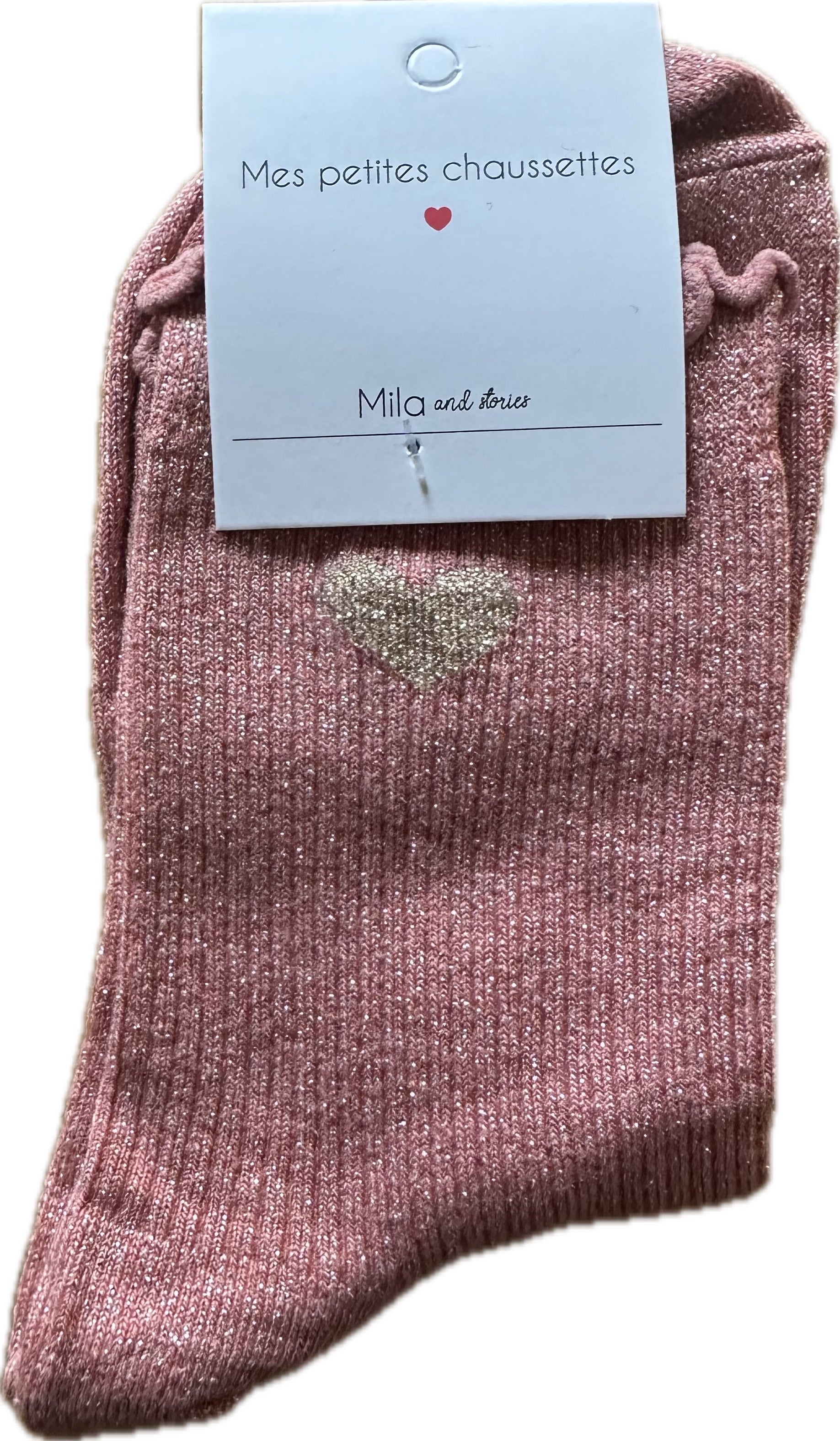 Milë Mila - Chaussettes à paillettes coeur - Rose