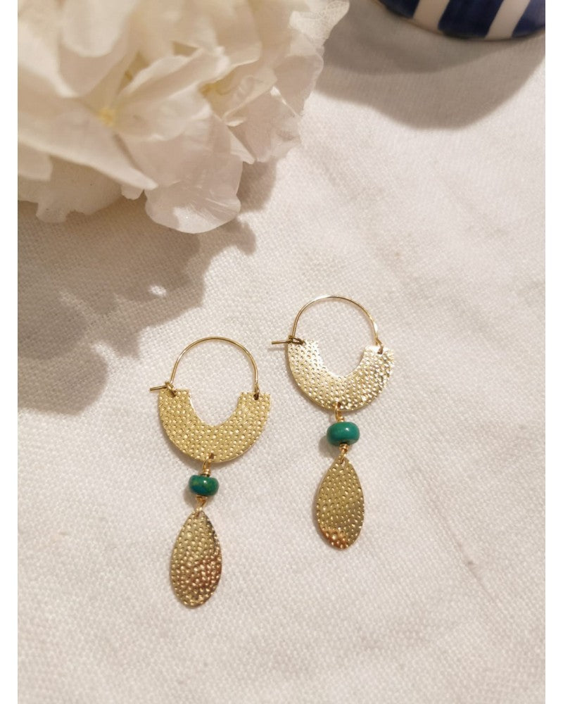 Milë Mila - Boucles d'oreilles dorées avec perle verte