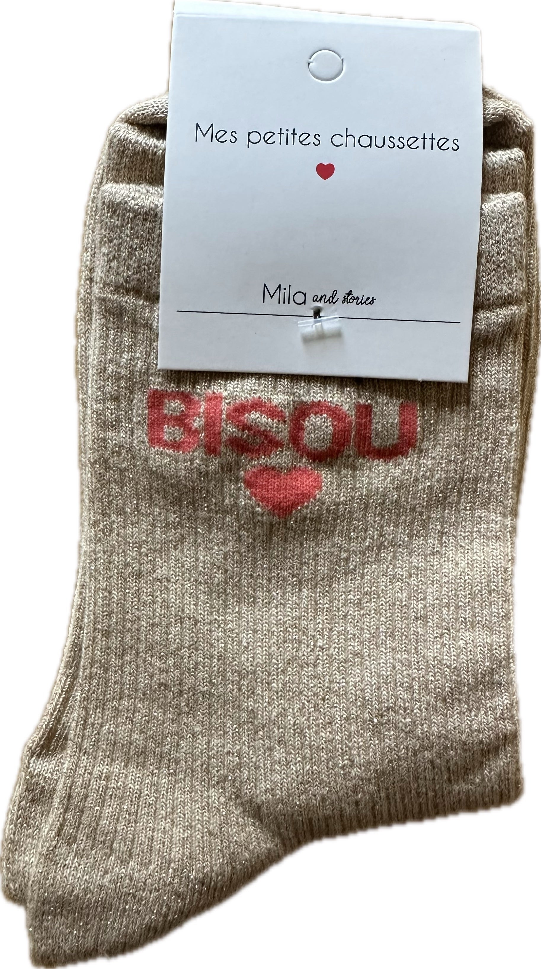 Milë Mila - Chaussettes à paillettes bisou - Beige