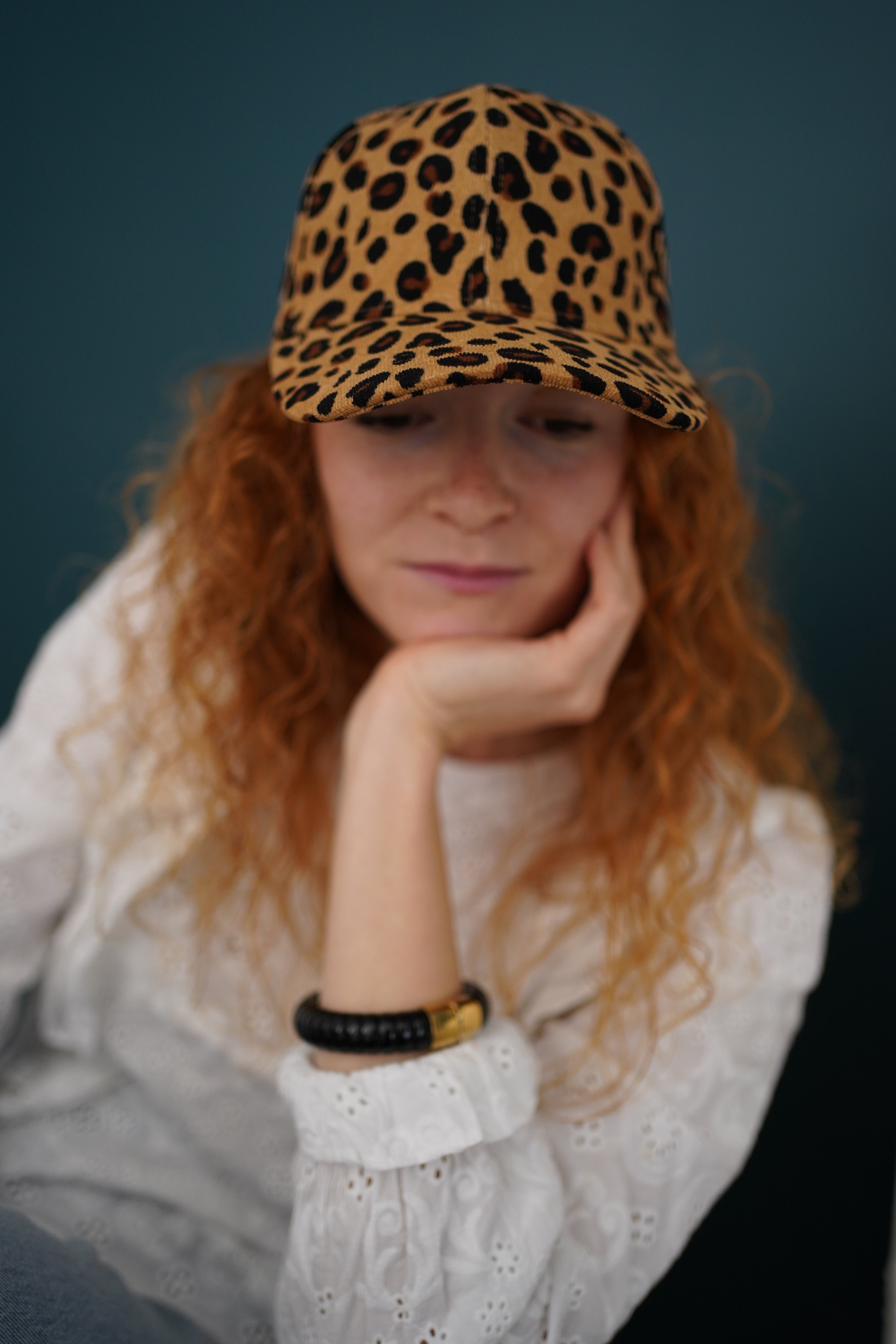 Casquette Léopard Camel en Velours Côtelé Tendance