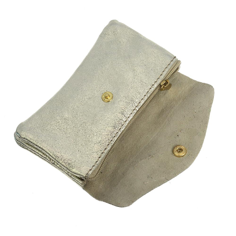 Les Cleias - Portefeuille en cuir platine – Compact & élégant