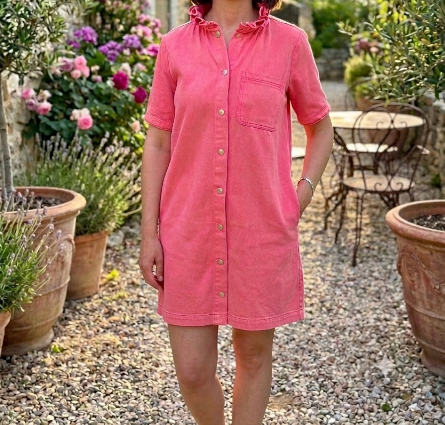 Robe rose avec double col froufrou