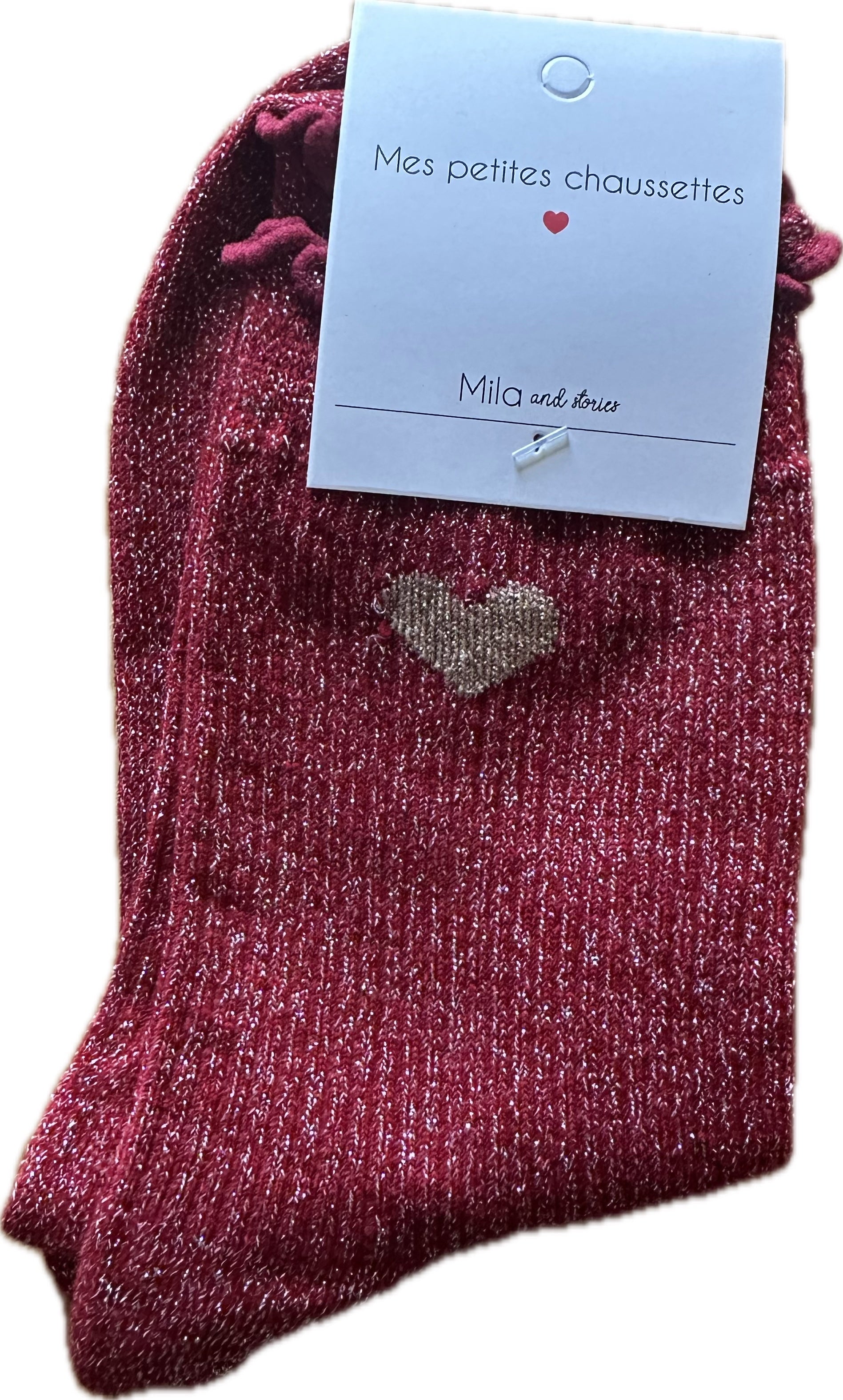 Milë Mila - Chaussettes à paillettes coeur - Rouge